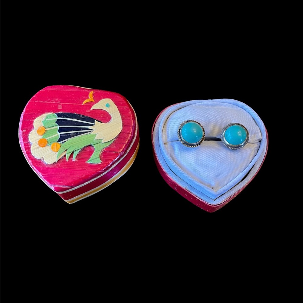 Vintage Turquoise & Silver pierced stud earrings in unique gift box